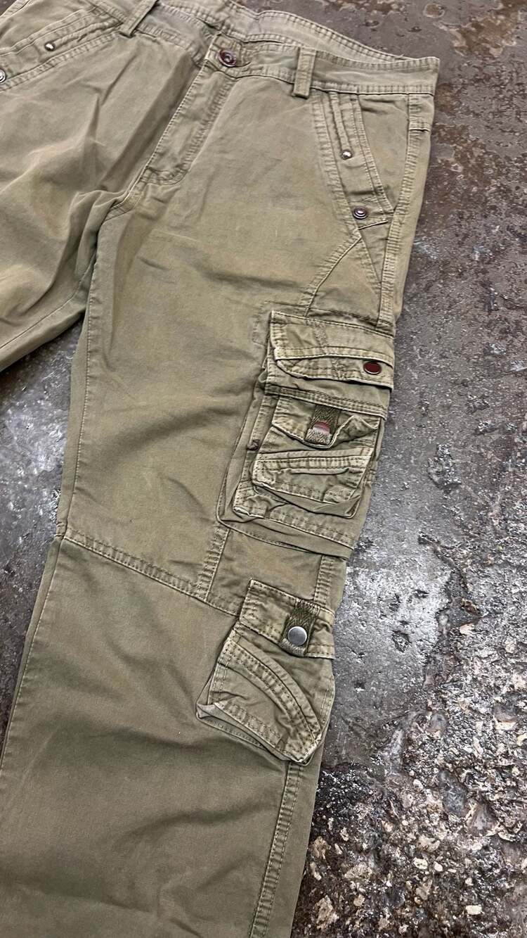 Y2K Streetwear Cargo Pants Size 34 Olive Green Multi-Pocket - Picture 3 of 8